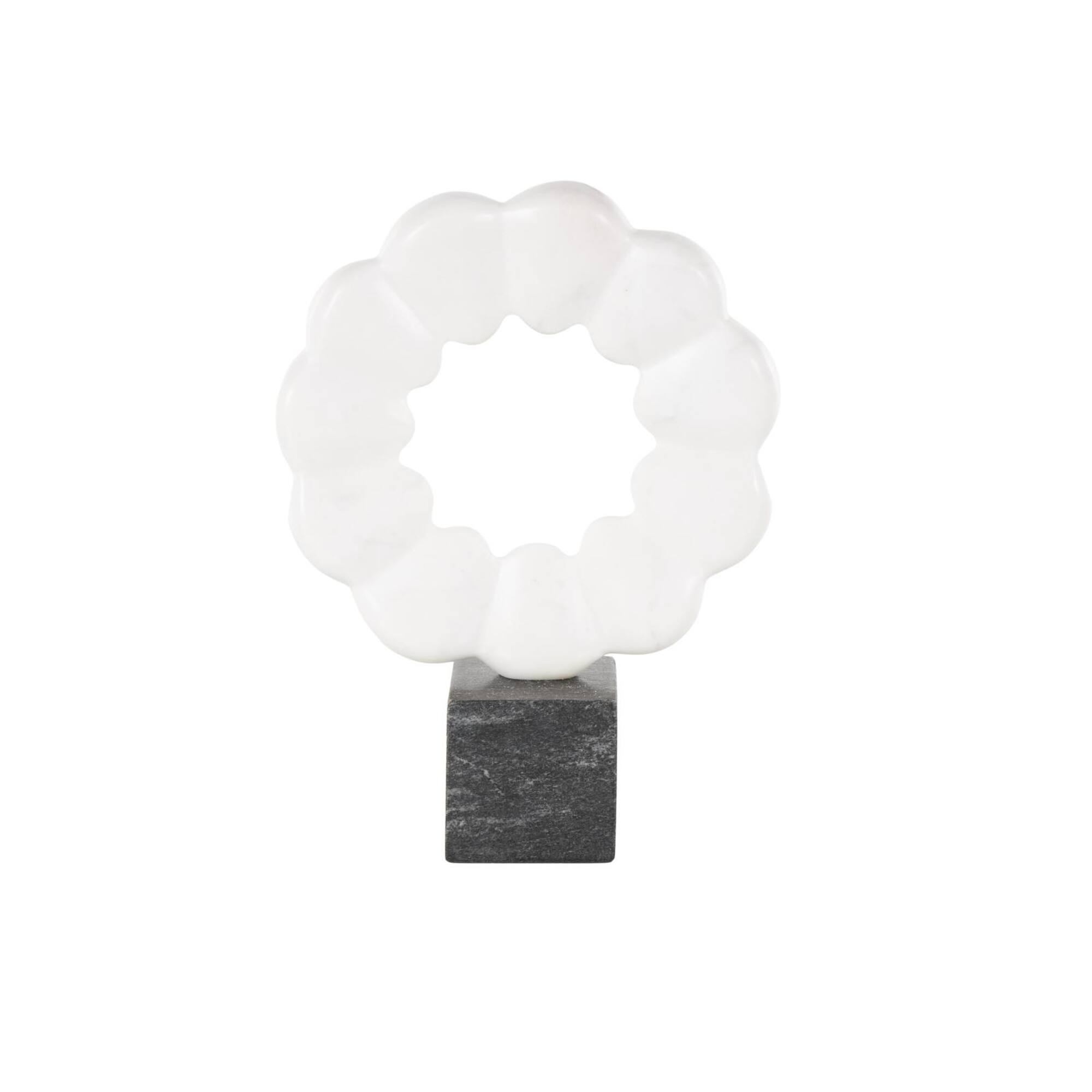 12" White & Black Marble Geometric Floral Inspired Ring Sculpture